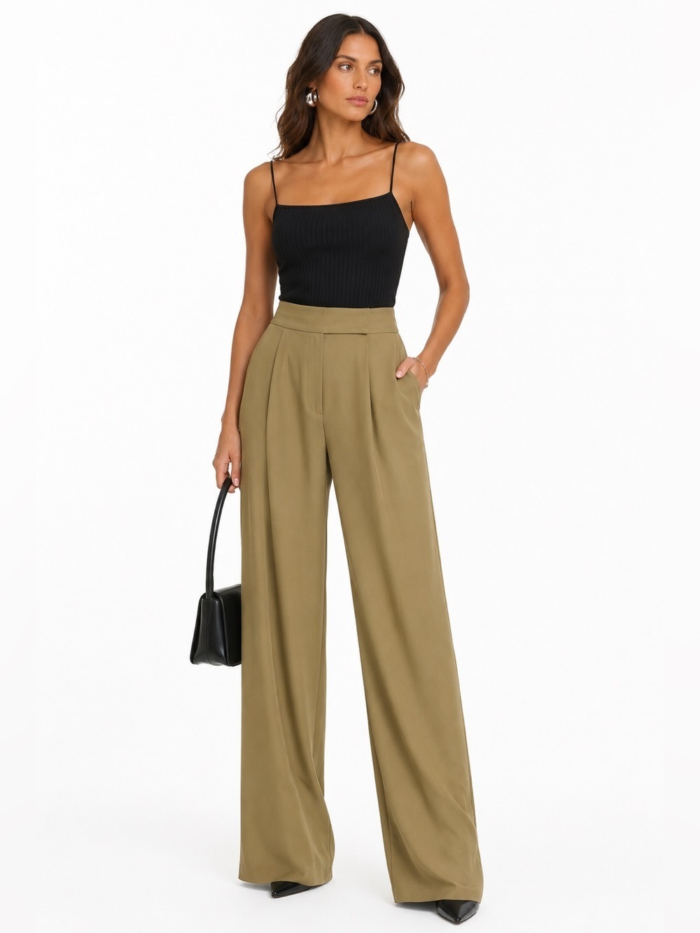 The Sei Olive Taupe High Rise Wide Leg Trousers Sz 10 NWT